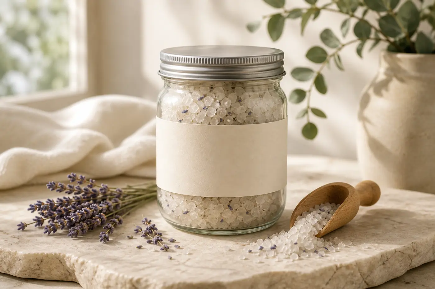 A calm, sunlit wellness display